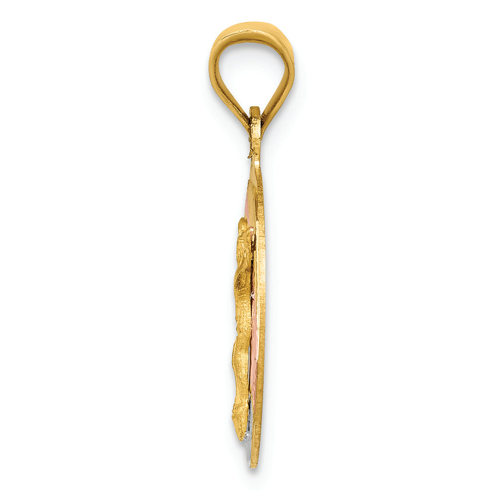FJC Finejewelers 14k Yellow Gold with Rhodium Polished Bright Cut Corpus Circle Charm