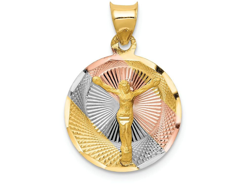 FJC Finejewelers 14k Yellow Gold with Rhodium Polished Bright Cut Corpus Circle Charm