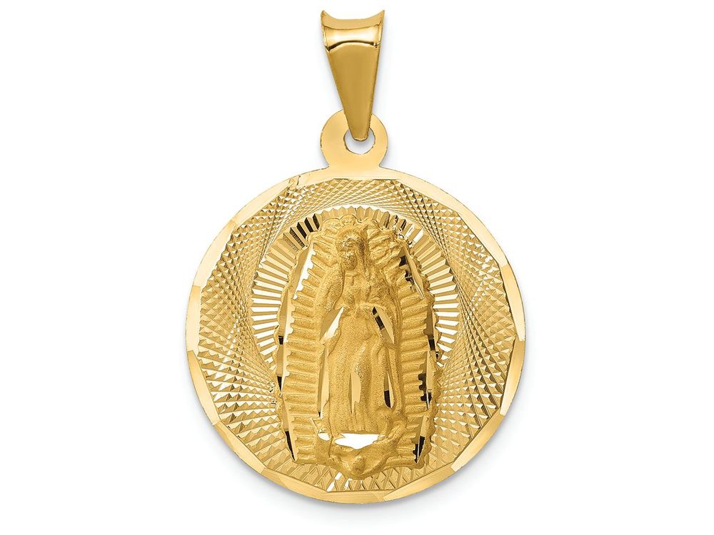 FJC Finejewelers 14k Yellow Gold Polished Bright Cut Lady Of Guadalupe Circle Charm