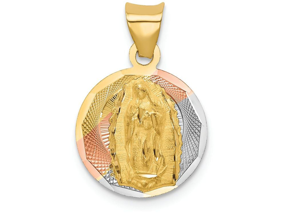FJC Finejewelers 14k Yellow Gold with Rhodium Polished Bright Cut Lady Of Guadalupe Circle Charm