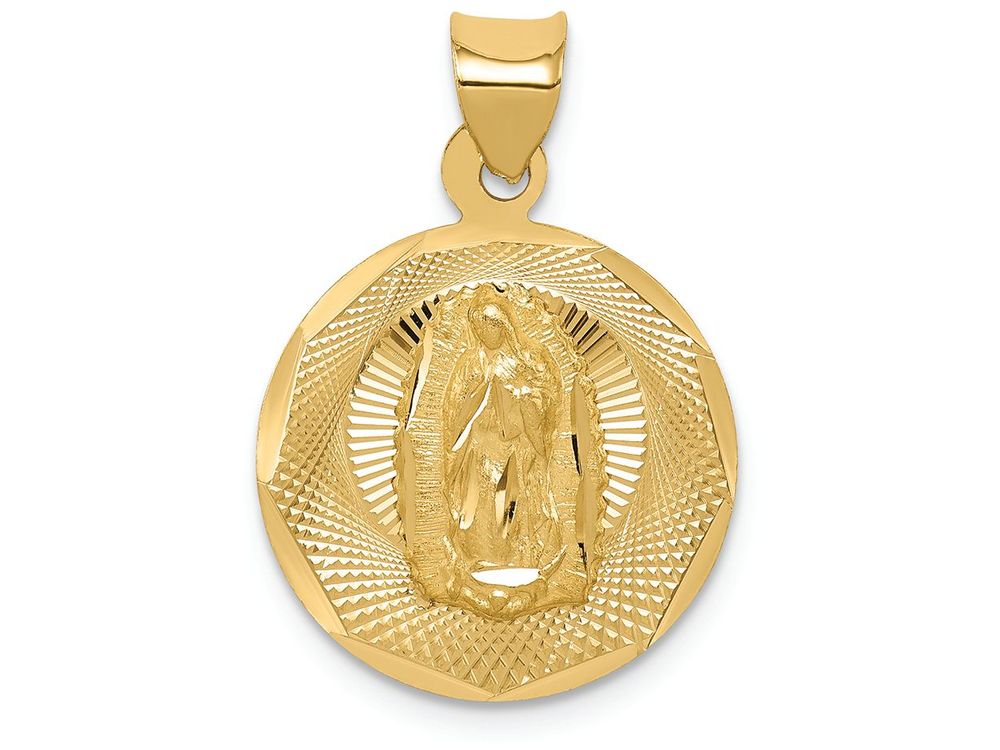 FJC Finejewelers 14k Yellow Gold Polished Bright Cut Lady Of Guadalupe Circle Charm