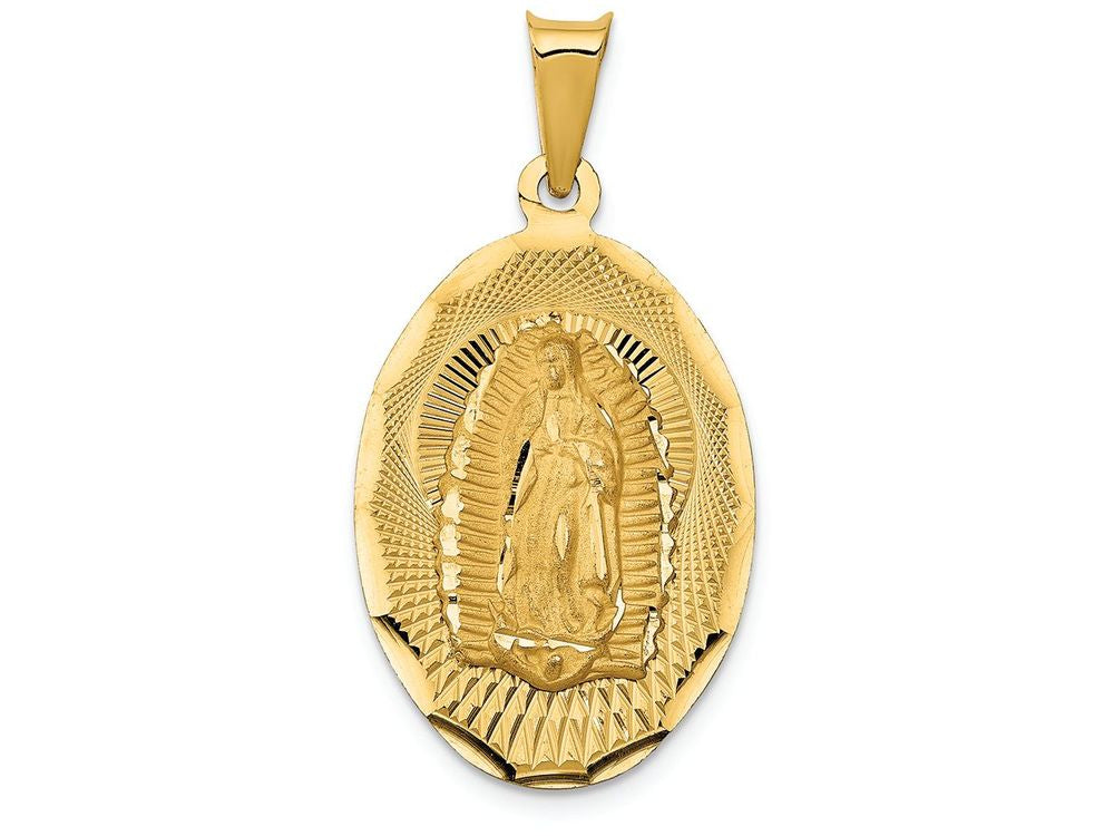 FJC Finejewelers 14k Yellow Gold Polished Bright Cut Lady Of Guadalupe Oval Charm