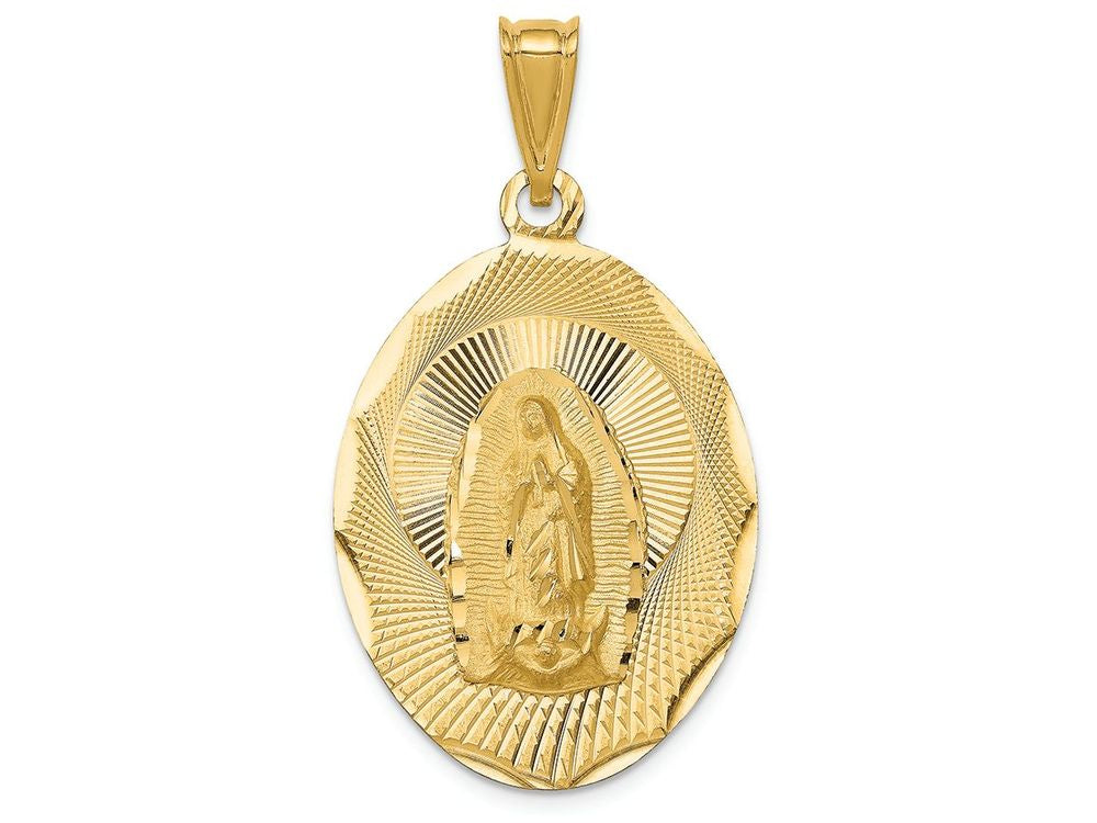 FJC Finejewelers 14k Yellow Gold Polished Bright Cut Lady Of Guadalupe Oval Charm