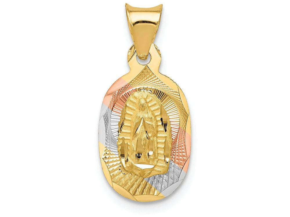 FJC Finejewelers 14k Yellow Gold with Rhodium Polished Bright Cut Lady Of Guadalupe Oval Charm