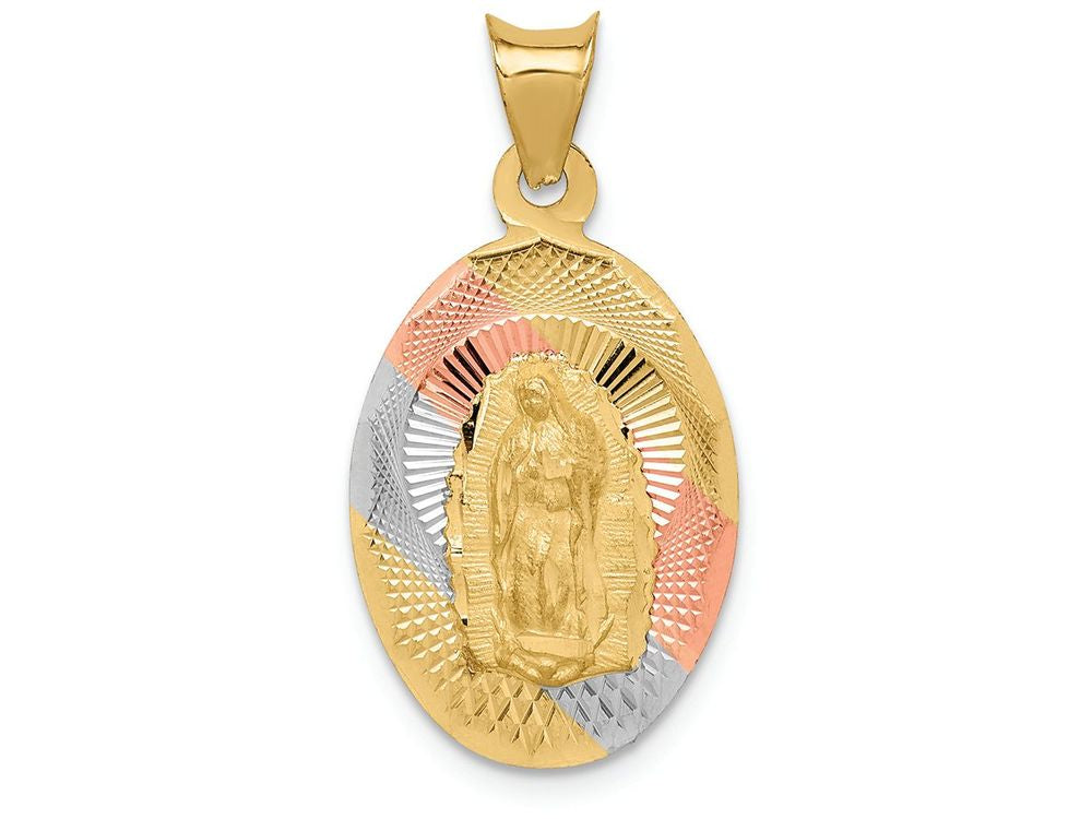 FJC Finejewelers 14k Yellow Gold with Rhodium Polished Bright Cut Lady Of Guadalupe Oval Charm