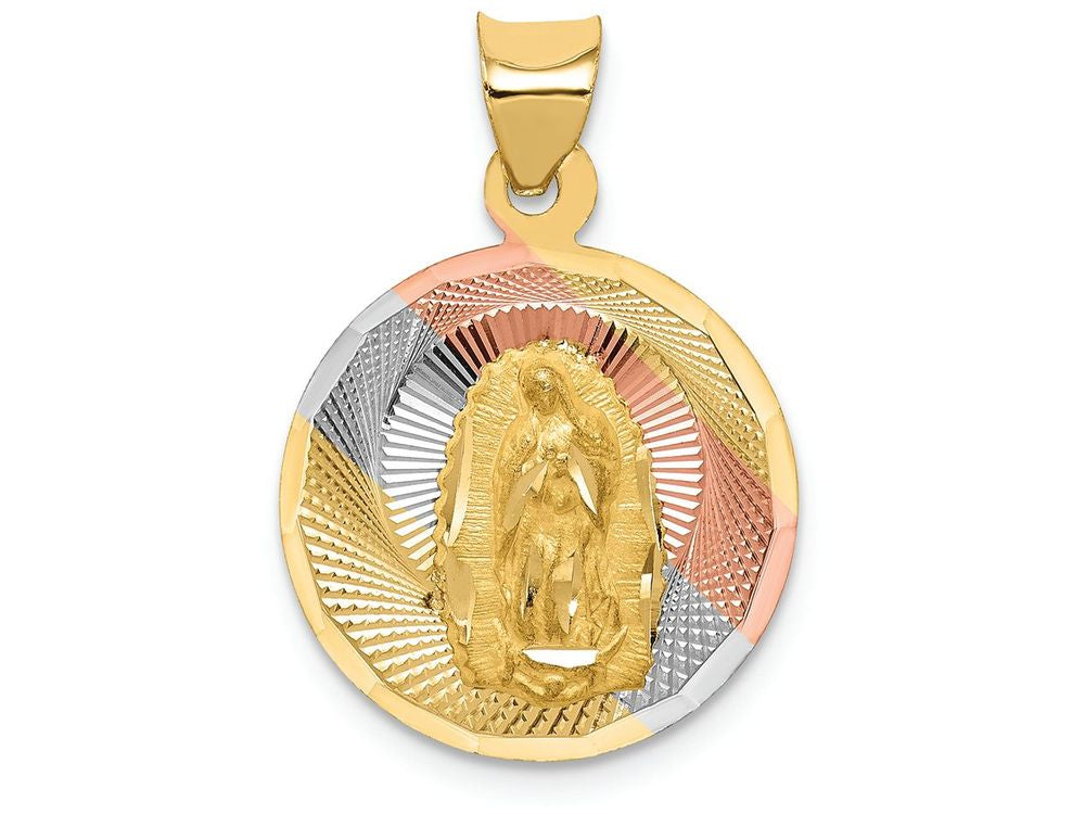 FJC Finejewelers 14k Yellow Gold with Rhodium Polished Bright Cut Lady Of Guadalupe Circle Charm