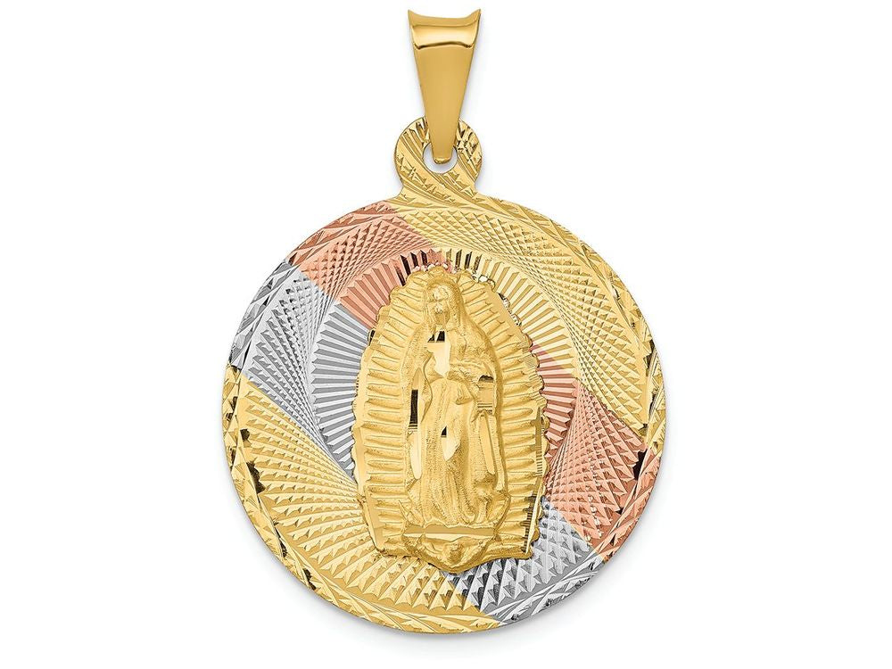 FJC Finejewelers 14k Yellow Gold with Rhodium Polished Bright Cut Lady Of Guadalupe Circle Charm