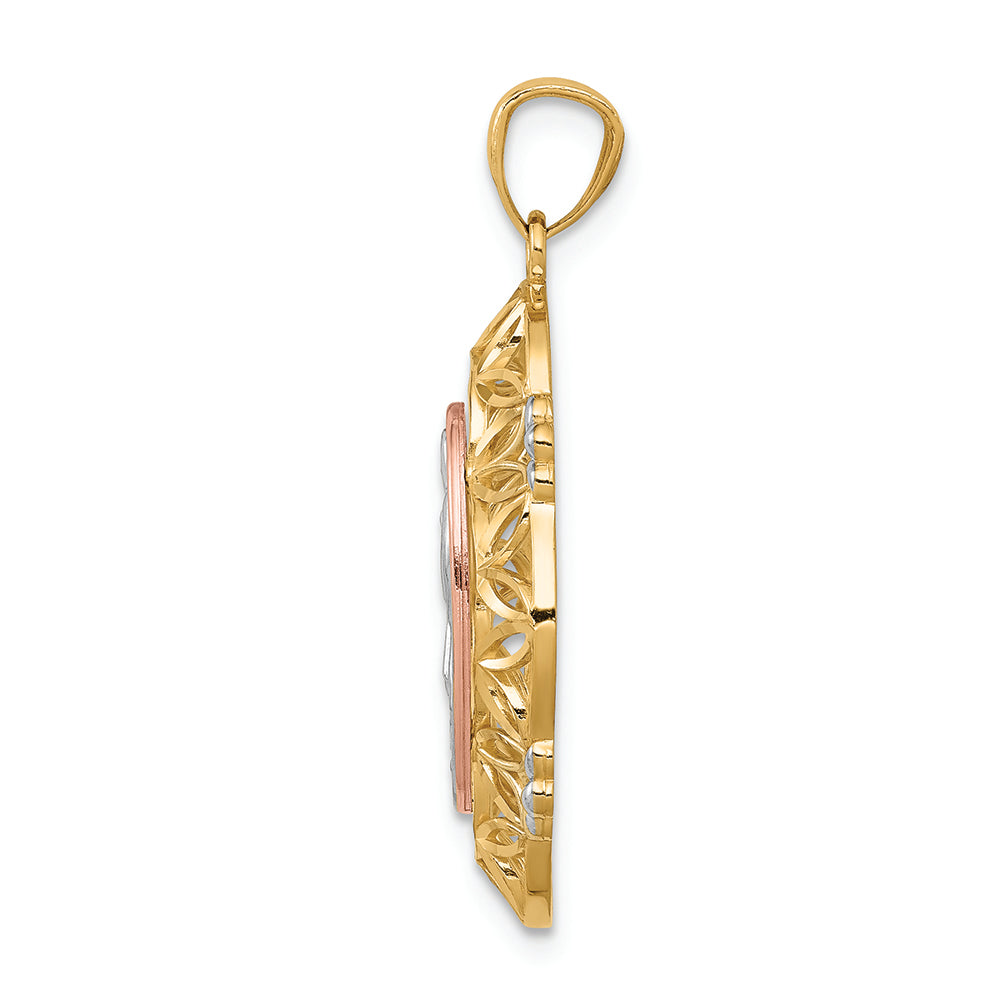 FJC Finejewelers 14k Yellow And Rose Gold with with Rhodium Polished Guadalupe Medal Charm