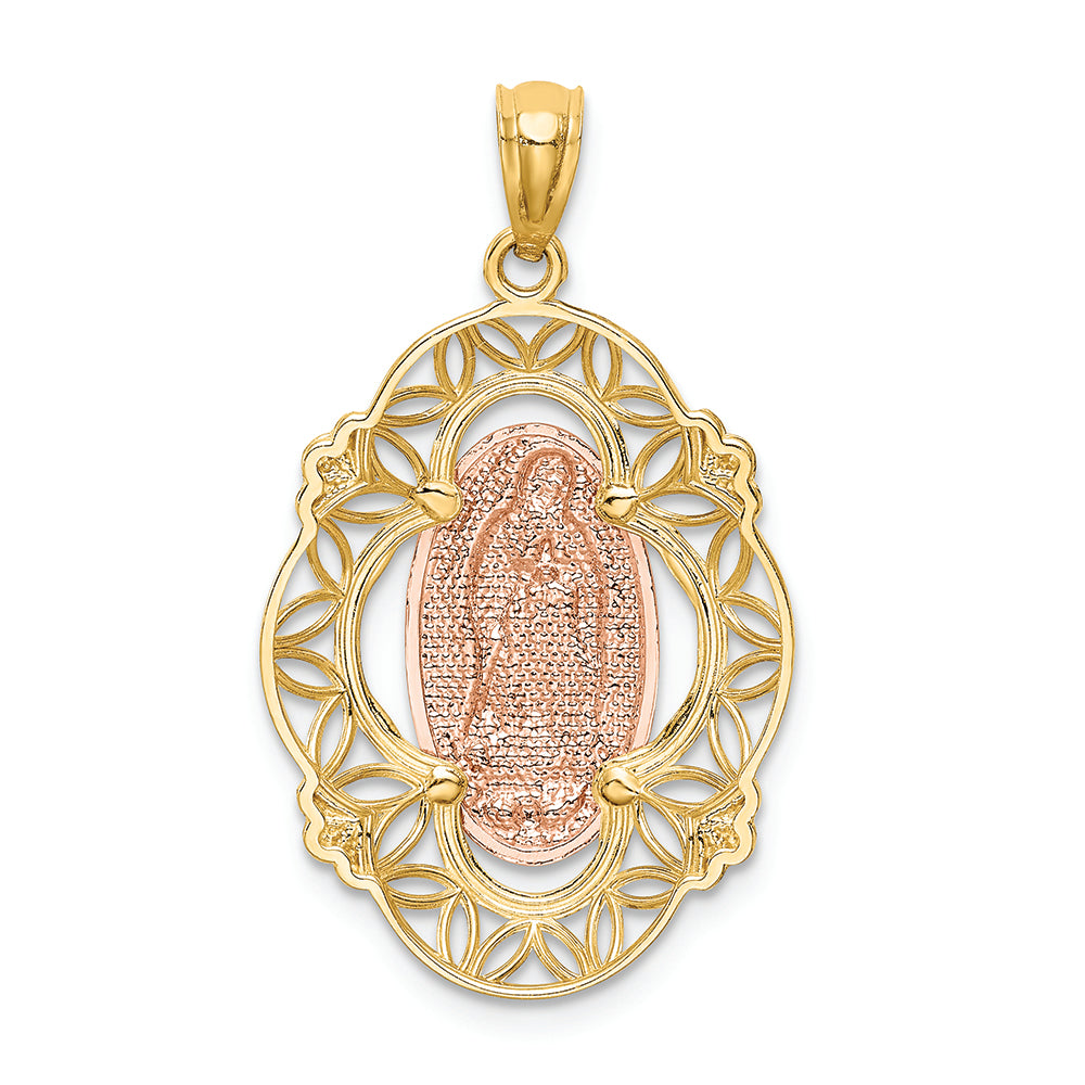 FJC Finejewelers 14k Yellow And Rose Gold with with Rhodium Polished Guadalupe Medal Charm