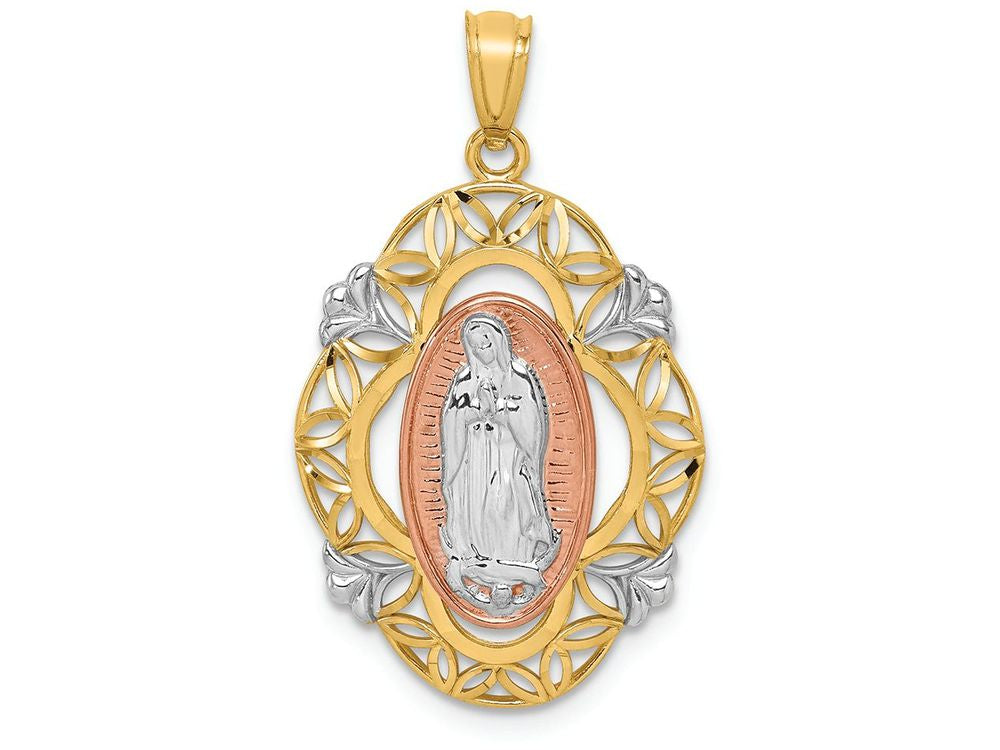 FJC Finejewelers 14k Yellow And Rose Gold with with Rhodium Polished Guadalupe Medal Charm