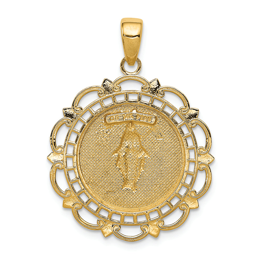 FJC Finejewelers 14k Yellow Gold Polished Miraculous Medal with Scallop Frame Charm