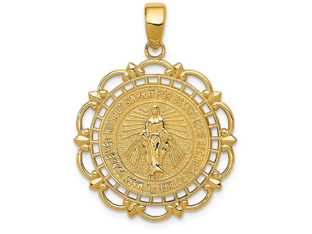 FJC Finejewelers 14k Yellow Gold Polished Miraculous Medal with Scallop Frame Charm