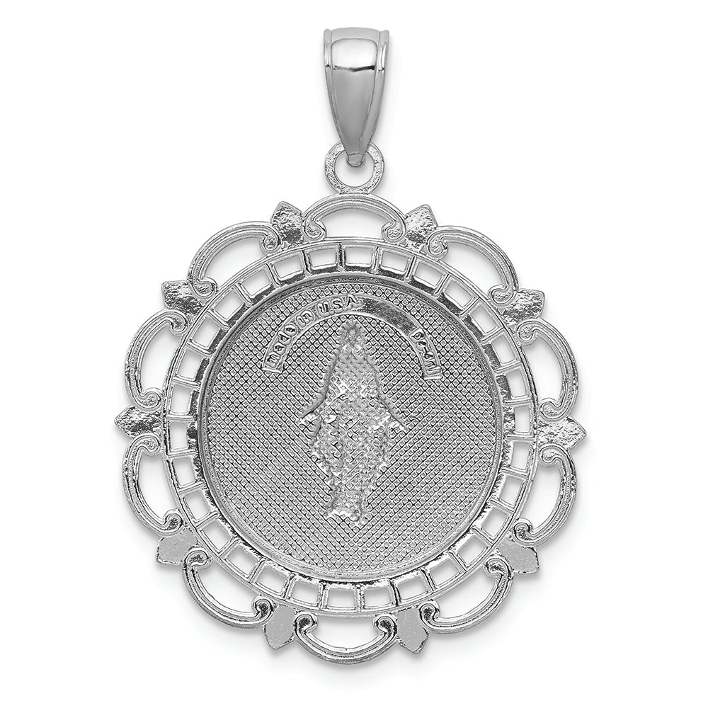 FJC Finejewelers 14k White Gold White Miraculous Medal with Scallop Frame Charm