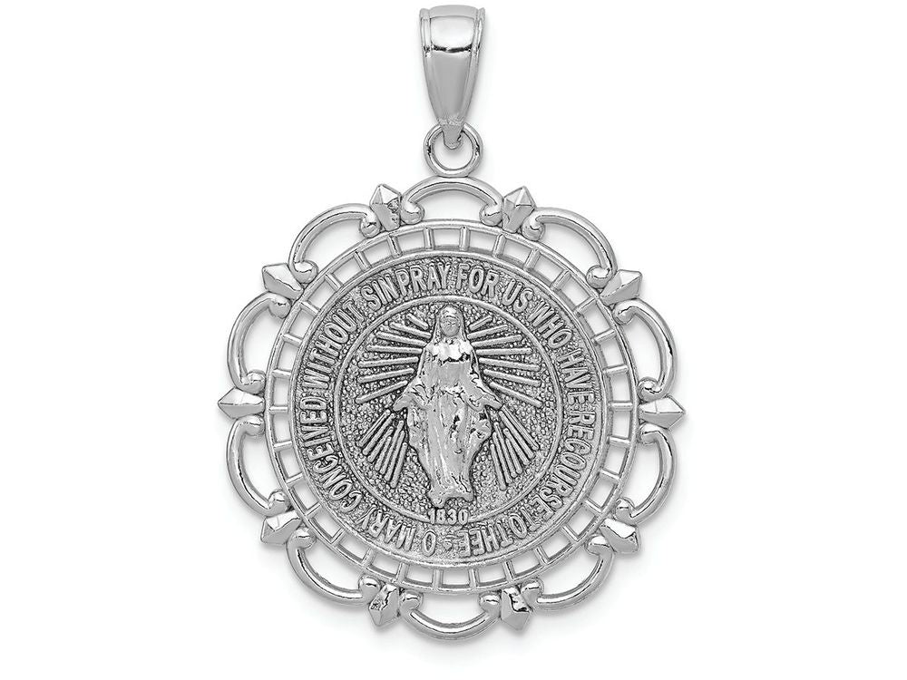 FJC Finejewelers 14k White Gold White Miraculous Medal with Scallop Frame Charm