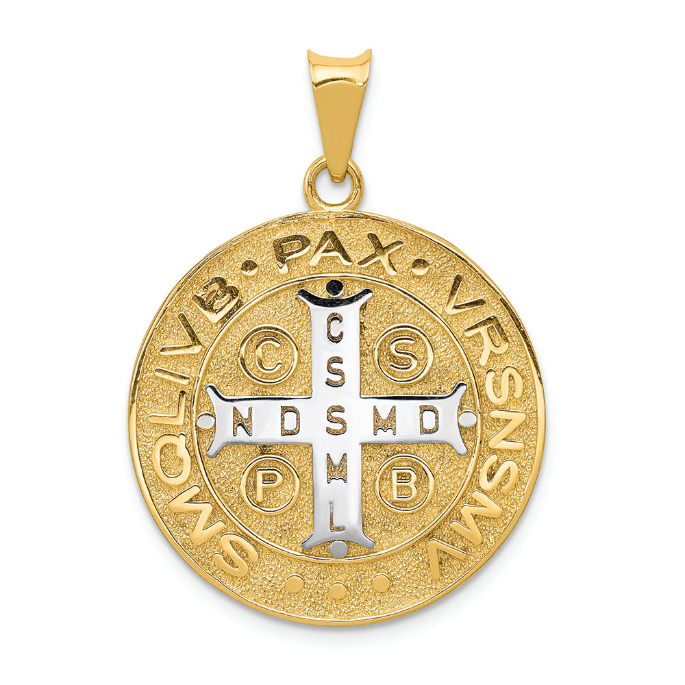 FJC Finejewelers 14k Yellow Gold with with Rhodium Circle St. Benedict Medal Charm