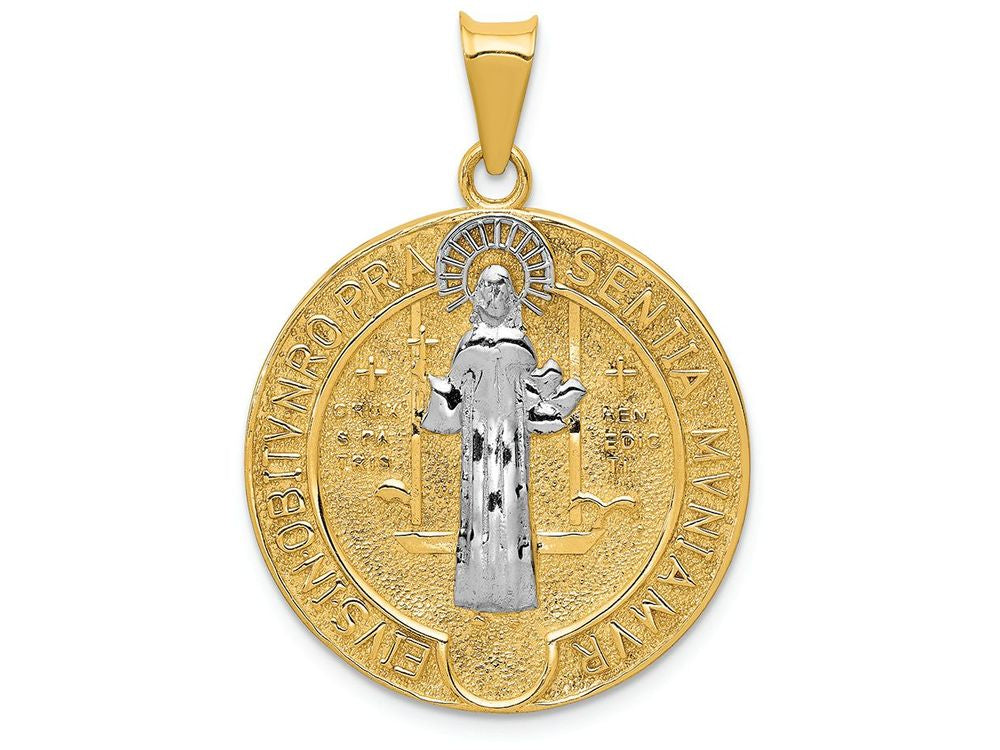 FJC Finejewelers 14k Yellow Gold with with Rhodium Circle St. Benedict Medal Charm