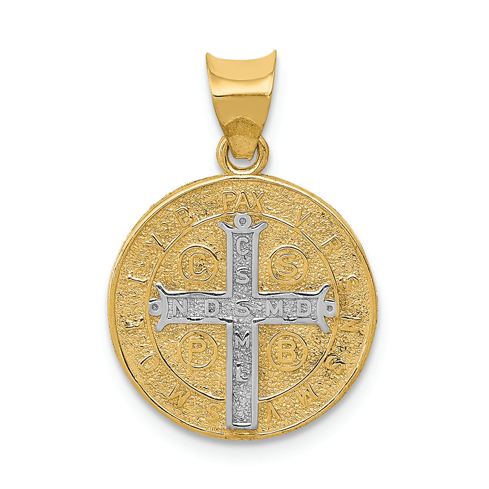 FJC Finejewelers 14k Yellow Gold with with Rhodium Circle St. Benedict Medal Charm