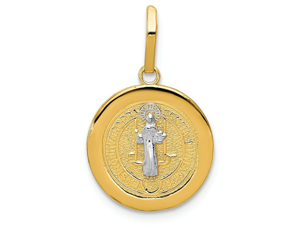 FJC Finejewelers 14k Yellow Gold with with Rhodium Circle St. Benedict Medal Charm