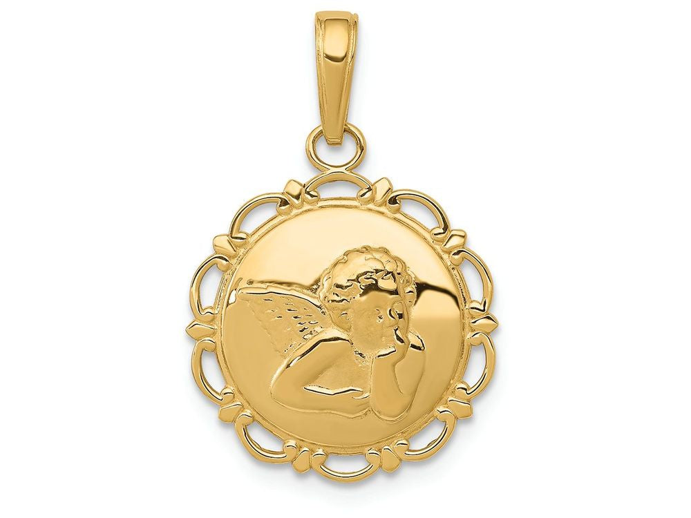 FJC Finejewelers 14k Yellow Gold Polished Angelcherub On Round Scallop Frame Charm