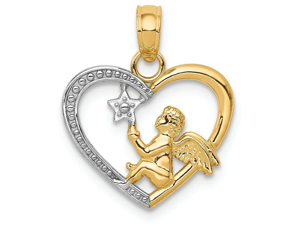 FJC Finejewelers 14k Yellow Gold with with Rhodium Angel In Heart with Star Charm