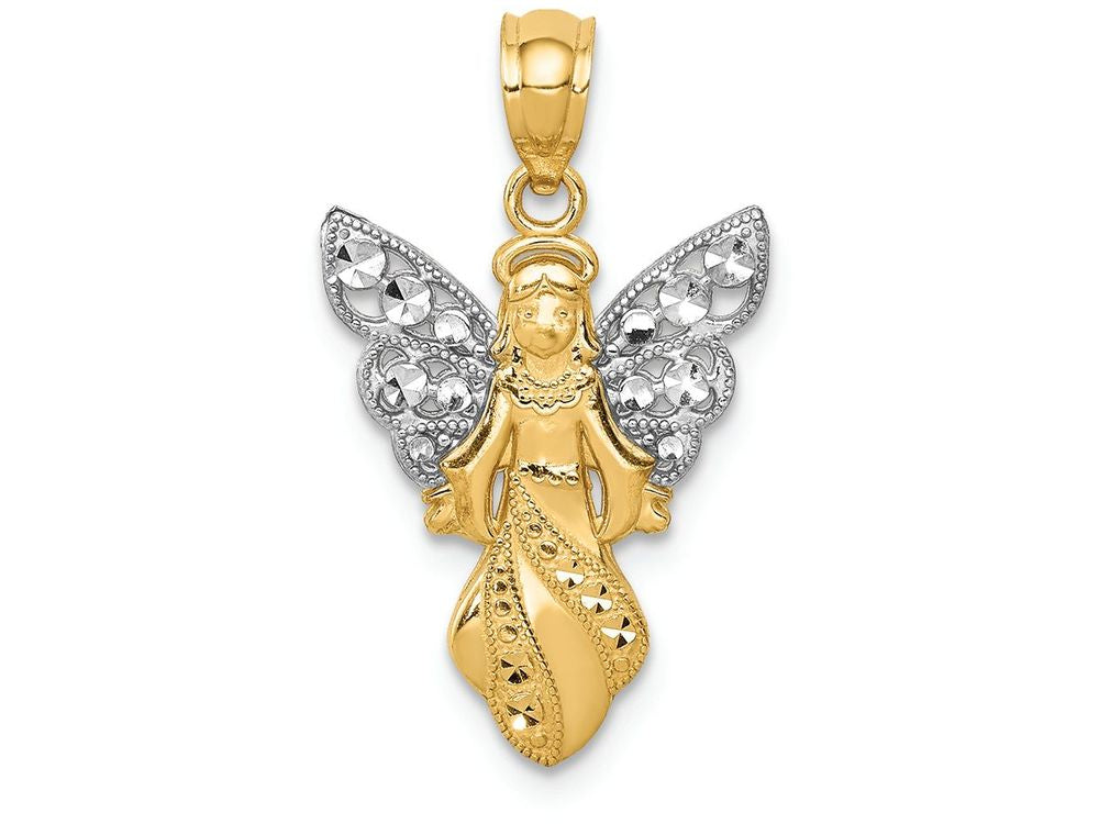 FJC Finejewelers 14k Yellow Gold with with Rhodium Polished Textured Angel Charm