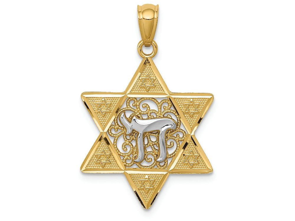 FJC Finejewelers 14k Two-tone Gold Polished Star Of David with Chai Charm
