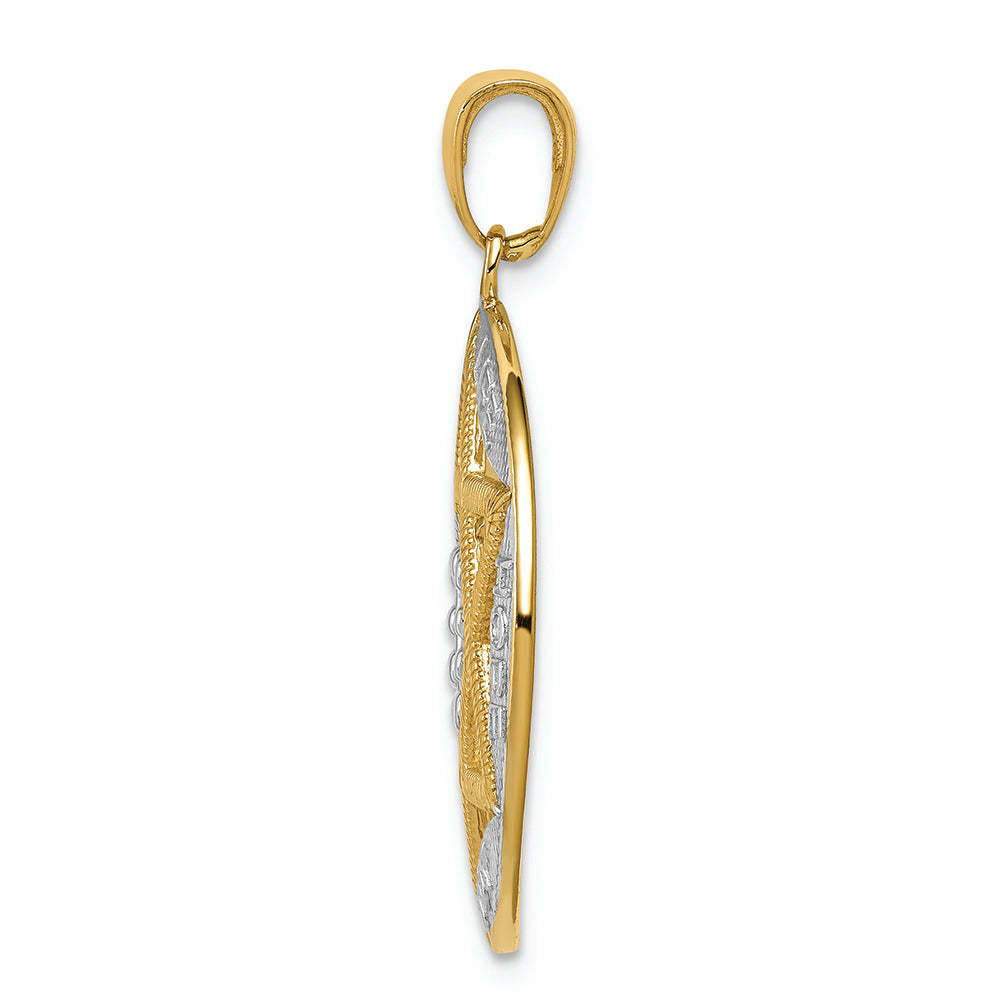 FJC Finejewelers 14k Yellow Gold with Rhodium Polished Jewish Star with Chai In Round Charm