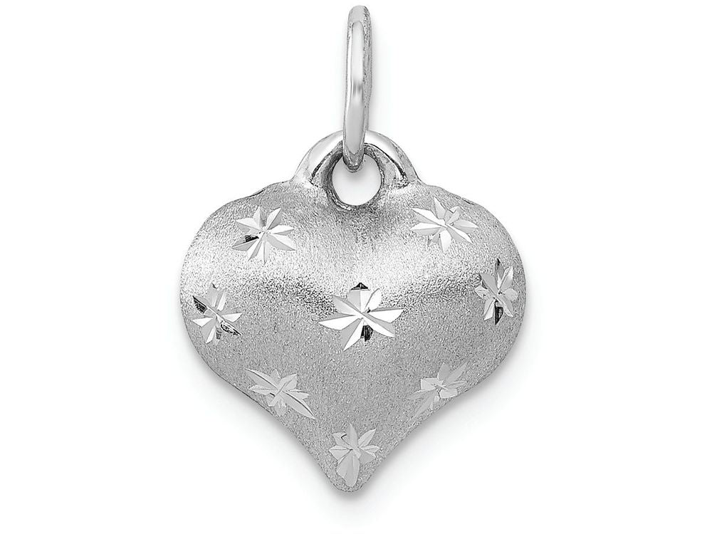 FJC Finejewelers 14k White Gold Satin Bright Cut Puffed Heart Charm