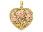 FJC Finejewelers 14k Yellow Rose Gold Polished Roses Basketweave Heart Charm