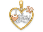 FJC Finejewelers 14k Yellow Rose Gold Polished I Love You In Heart with Butterfly Charm