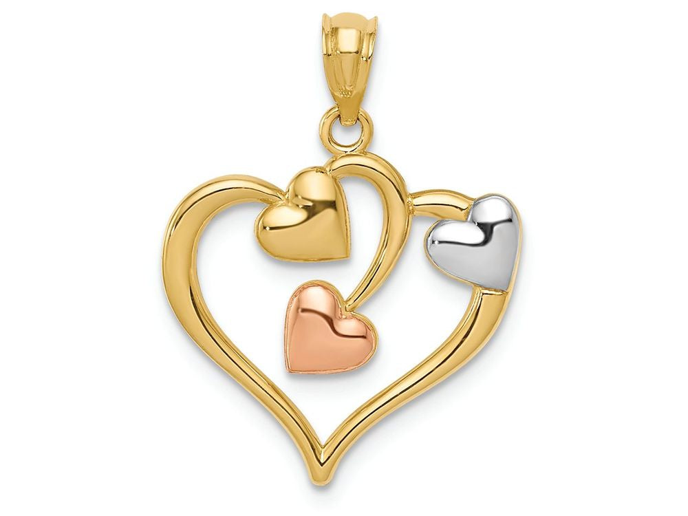 FJC Finejewelers 14k Yellow Rose Gold with with Rhodium Polished Three Hearts Charm
