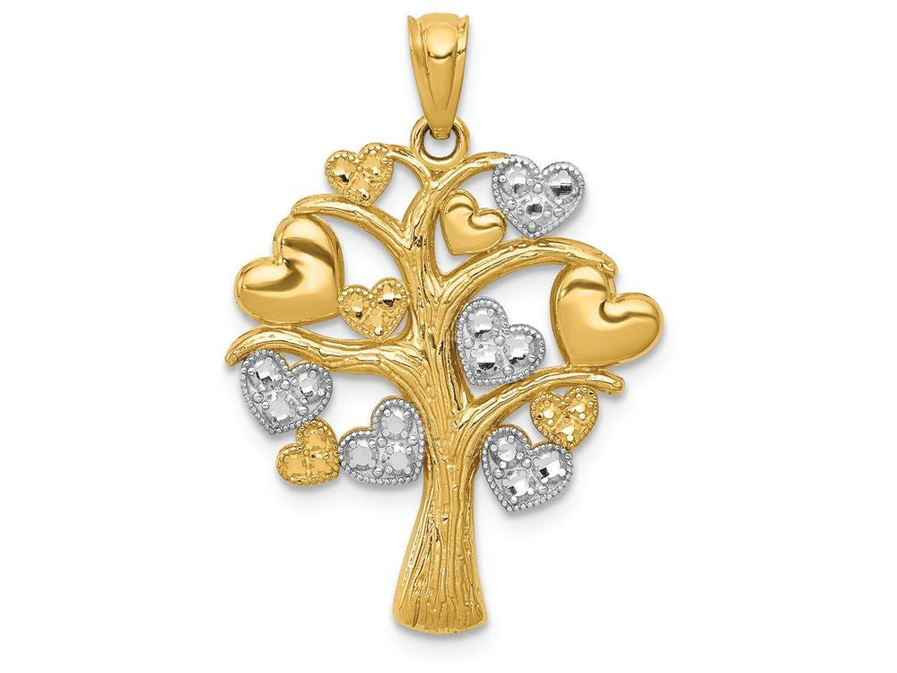 FJC Finejewelers 14k Yellow Gold with with Rhodium Tree Of Life with Hearts Charm