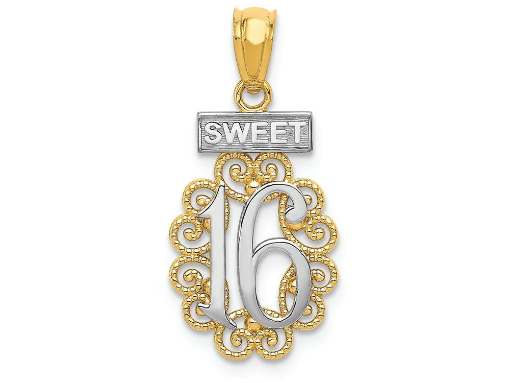 FJC Finejewelers 14k Yellow Gold with with Rhodium Sweet 16 with Filigree Charm
