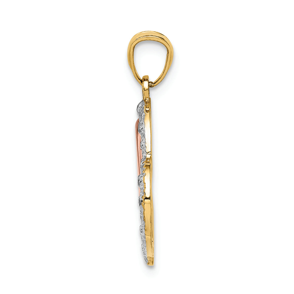 FJC Finejewelers 14k Yellow Rose Gold with with Rhodium Dc Mom In Heart with Heart Charm