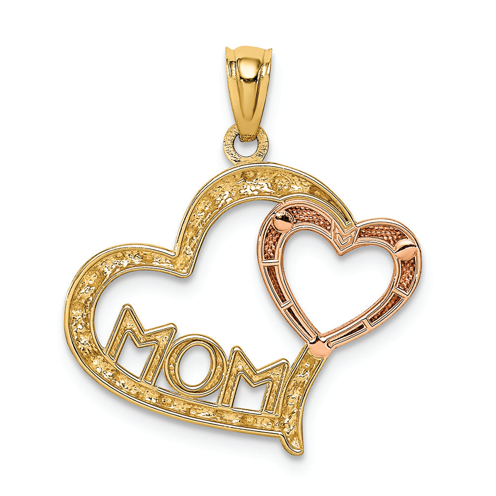 FJC Finejewelers 14k Yellow Rose Gold with with Rhodium Dc Mom In Heart with Heart Charm