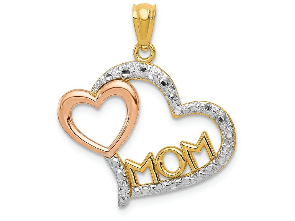 FJC Finejewelers 14k Yellow Rose Gold with with Rhodium Dc Mom In Heart with Heart Charm