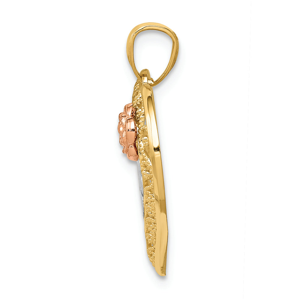 FJC Finejewelers 14k Yellow Rose Gold with with Rhodium Dc Mom In Heart with Rose Charm