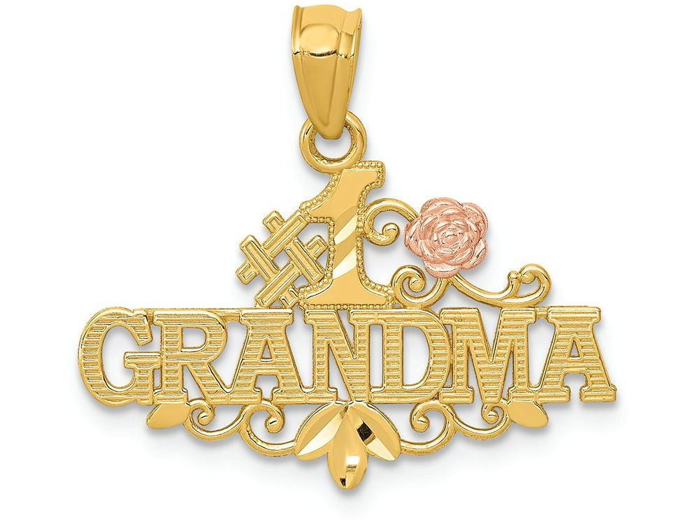 FJC Finejewelers 14k Yellow Rose Gold Bright Cut #1 Grandma with Rose Charm