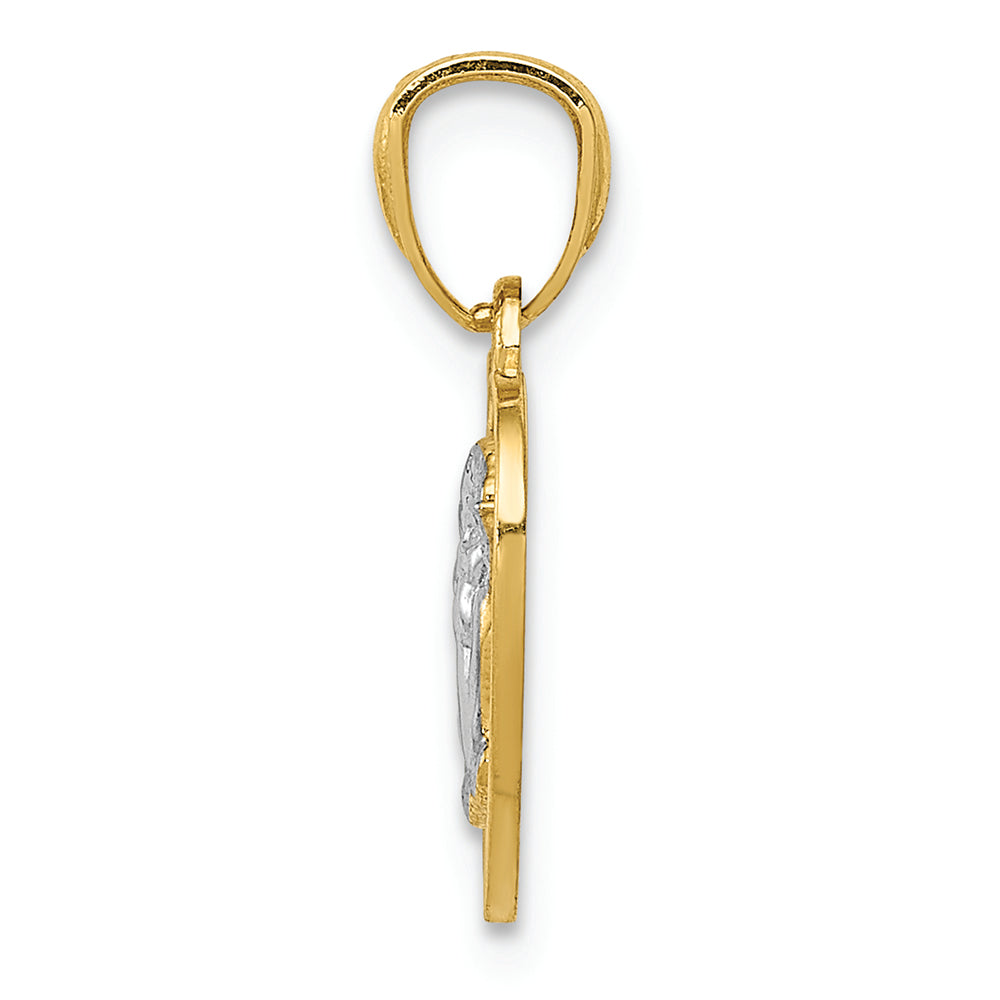 FJC Finejewelers 14k Yellow Gold with with Rhodium Polished Guardian Angel In Heart Charm