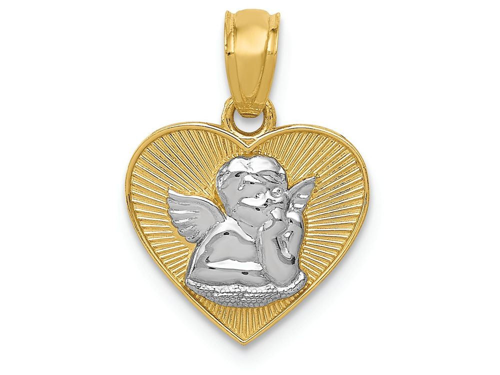 FJC Finejewelers 14k Yellow Gold with with Rhodium Polished Guardian Angel In Heart Charm