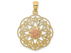 FJC Finejewelers 14k Yellow Rose Gold Polished Rose In Round Filigree Charm