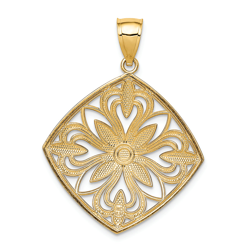 FJC Finejewelers 14k Yellow Gold with with Rhodium Bright Cut Polished Fancy Square Charm