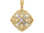 FJC Finejewelers 14k Yellow Gold with with Rhodium Bright Cut Polished Fancy Square Charm