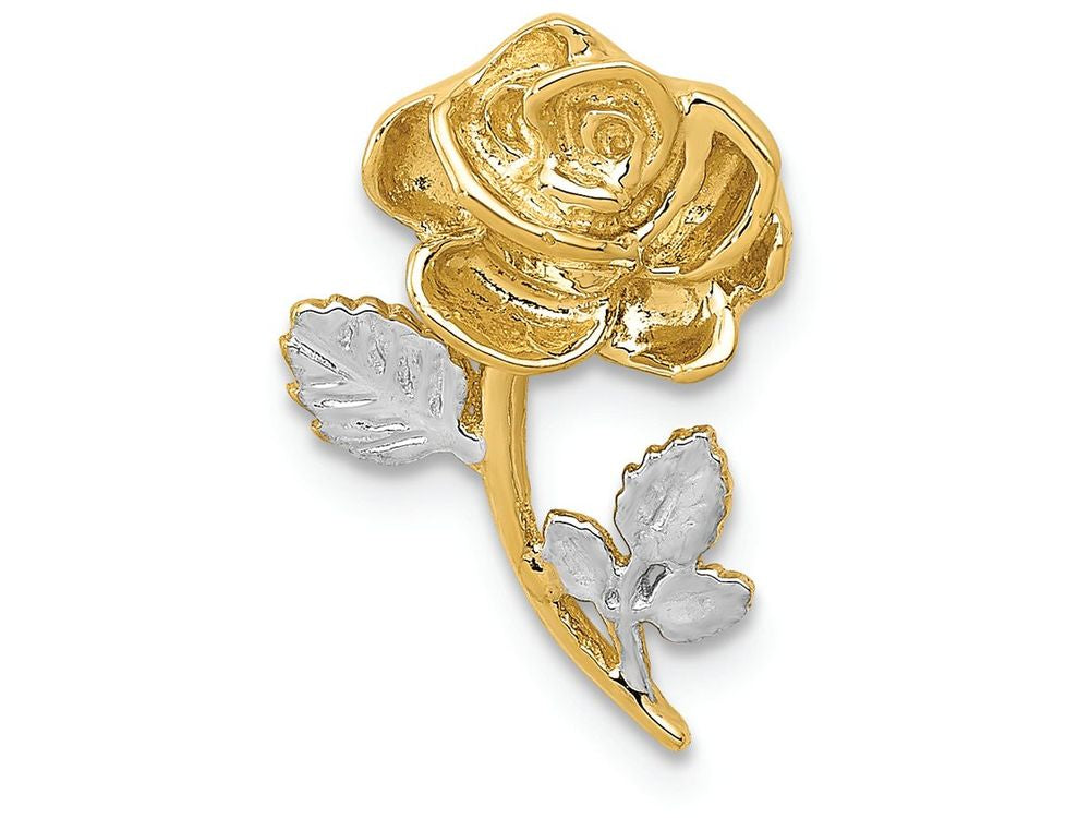 FJC Finejewelers 14k Yellow Gold with Rhodium Polished Rose Chain Slide Charm