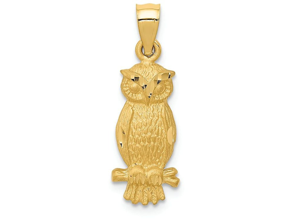 FJC Finejewelers 14k Yellow Gold Satin Bright Cut Owl Charm
