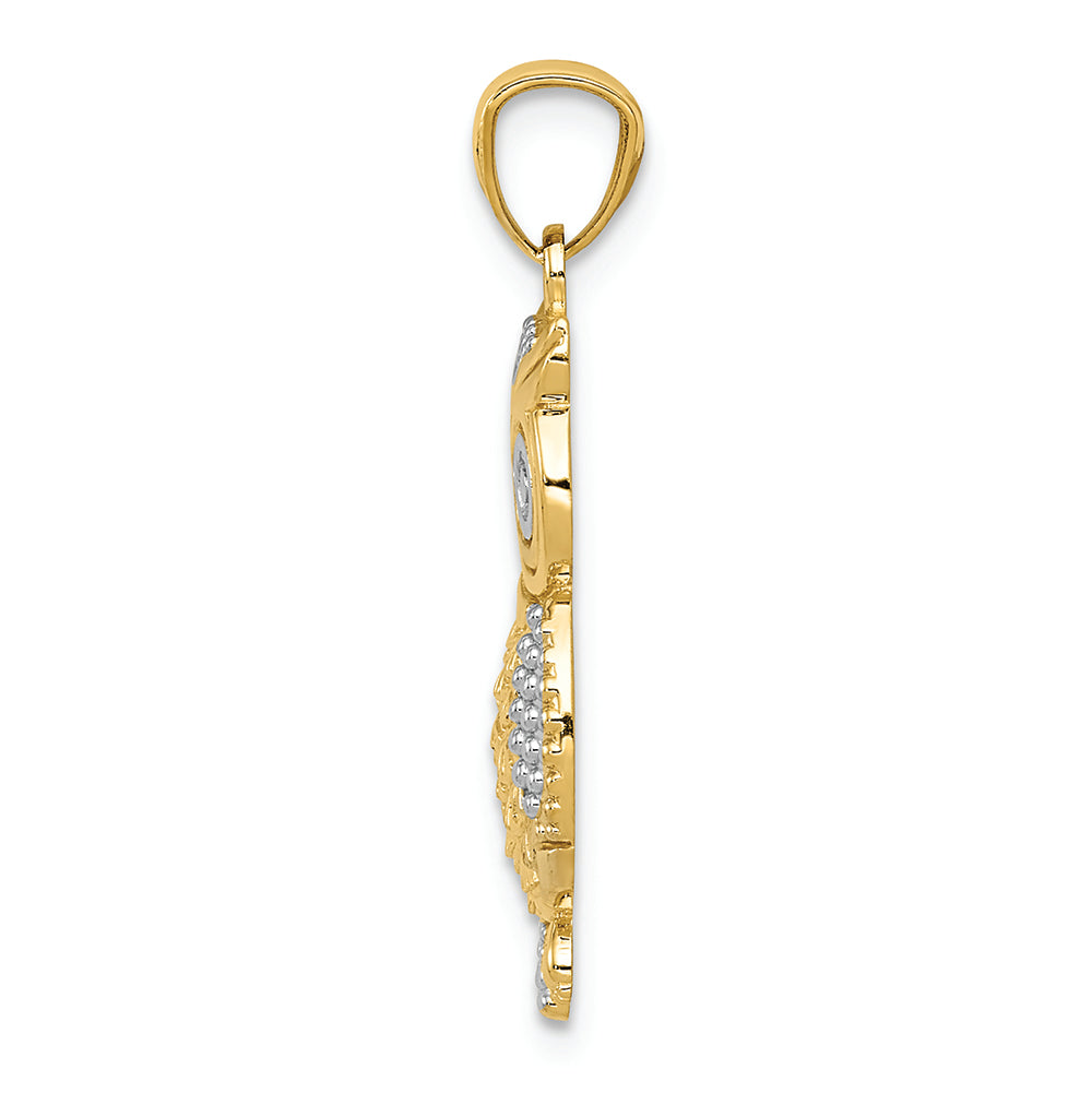 FJC Finejewelers 14k Yellow Gold with Rhodium Polished Textured Owl Charm