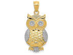 FJC Finejewelers 14k Yellow Gold with Rhodium Polished Textured Owl Charm
