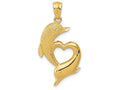 FJC Finejewelers 14k Yellow Gold Bright Cut Satin Polished Dolphins Heart Charm