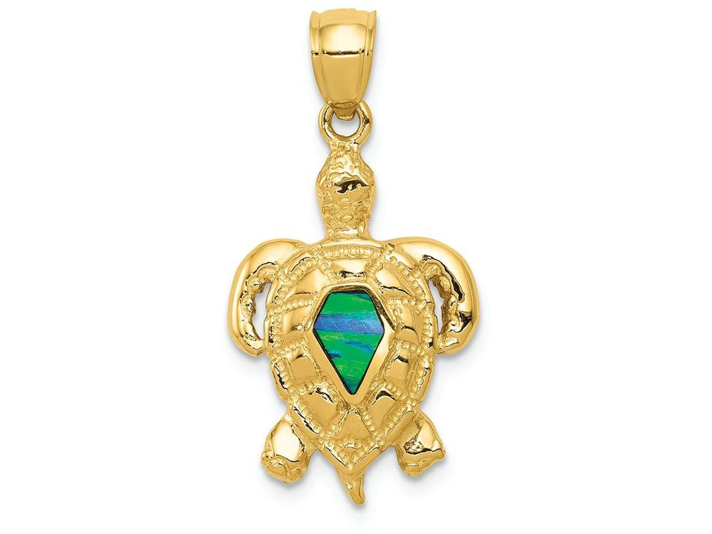 FJC Finejewelers 14k Yellow Gold Polished with Created Blue Opal Turtle Charm