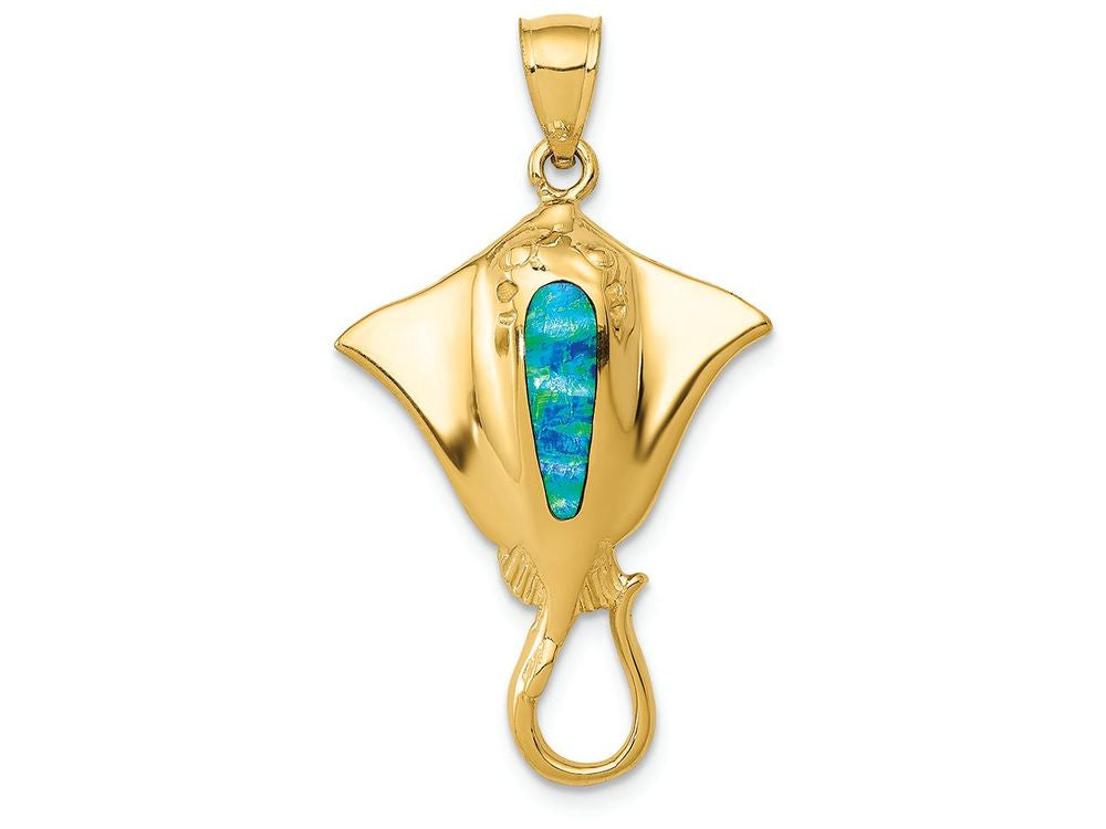 FJC Finejewelers 14k Yellow Gold Polished with Created Blue Opal Stingray Charm